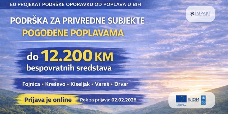Otvoren Javni poziv: Podrška za privredne subjekte pogođene poplavama 2024. godine
